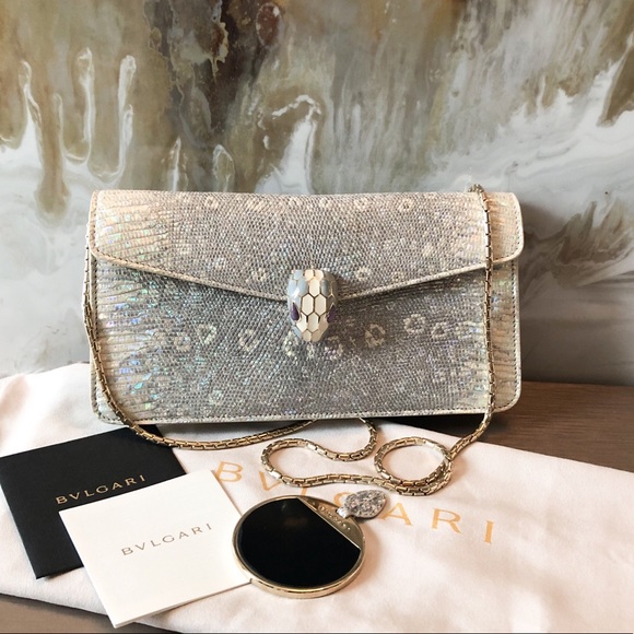 Bvlgari Lizard Metallic Serpenti Flap Chain Clutch - Picture 8 of 8